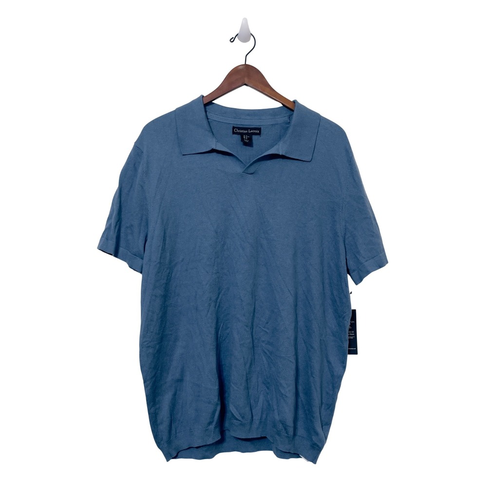 Christian Lacroix Mens Polo Shirt XL Blue Pima Cotton Silk Cashmere Knit Luxury